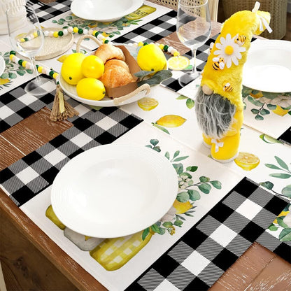 Lemon Summer Placemats 12x18 Inch Set of 4 Black Vase Spring Table Mats Farmhouse Rustic Holiday Kitchen Dining Table Decoration for Indoor Outdoor Dinner Party Décor GP084-18