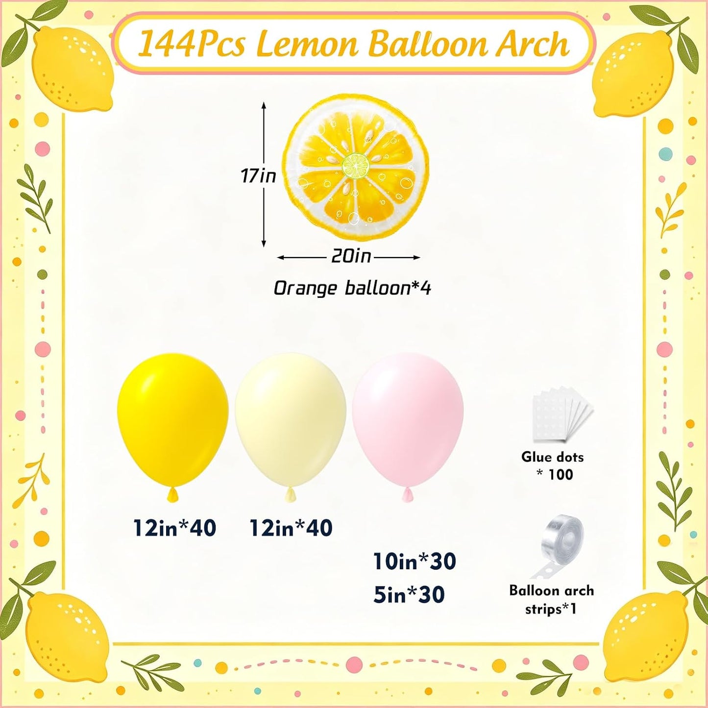 Lemon Balloon Garland Arch Kit 144Pcs, Pink and Yellow Balloons Arch Kit, Pastel Yellow Light Pink Balloons for Lemon Baby Shower Bridal Shower Main Squeeze Lemonade Birthday Party Decor