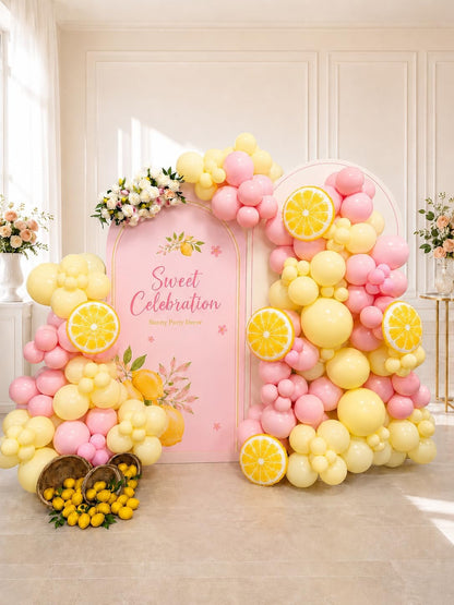 Lemon Balloon Garland Arch Kit 144Pcs, Pink and Yellow Balloons Arch Kit, Pastel Yellow Light Pink Balloons for Lemon Baby Shower Bridal Shower Main Squeeze Lemonade Birthday Party Decor