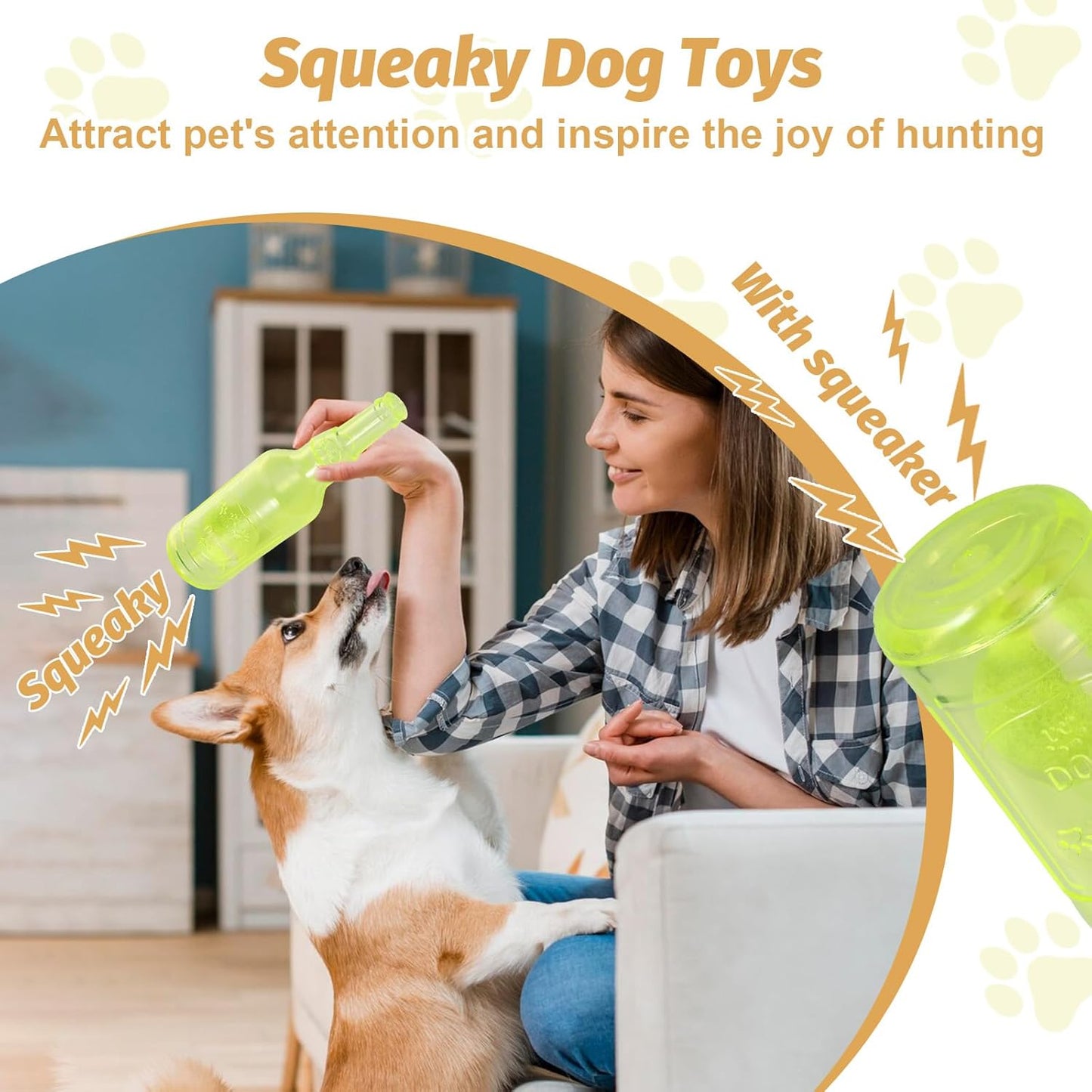 Yellow Water Bottle Dog Toy,Crunchnplay Bottle Toy for Dogs,Floating Dog Chew Toys,Squeaky Dog Toys for Aggressive Chewers,Dog Toy Water Bottle Cruncher,Interactive Dog Toys for Small Dogs Boredom