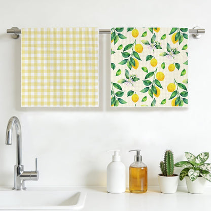 2Pcs Lemon Gifts Kitchen Towels Waffle Hand Towels for Kitchen Home Bathroom Decor Summer Decorative Tea Dish Towel Lemon Kitchen Decor and Accessories Housewarming Gifts for Women 24x14 Inchs