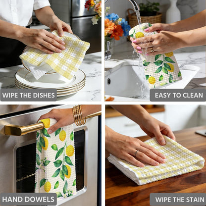 2Pcs Lemon Gifts Kitchen Towels Waffle Hand Towels for Kitchen Home Bathroom Decor Summer Decorative Tea Dish Towel Lemon Kitchen Decor and Accessories Housewarming Gifts for Women 24x14 Inchs