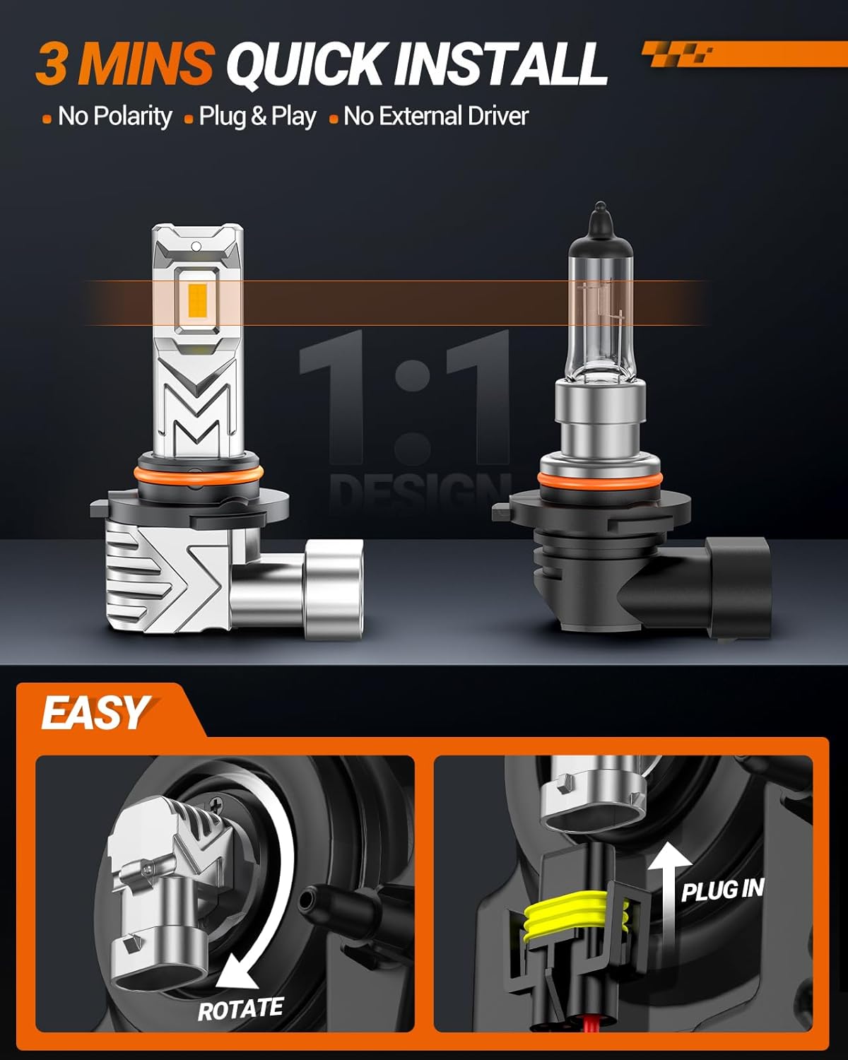 9145 9140 H10 LED Fog Light Bulbs Yellow, 17000LM Super Bright H10 LED Fog Lights Amber Yellow, 800% Brighter High Penetration, Plug & Play, Pack of 2