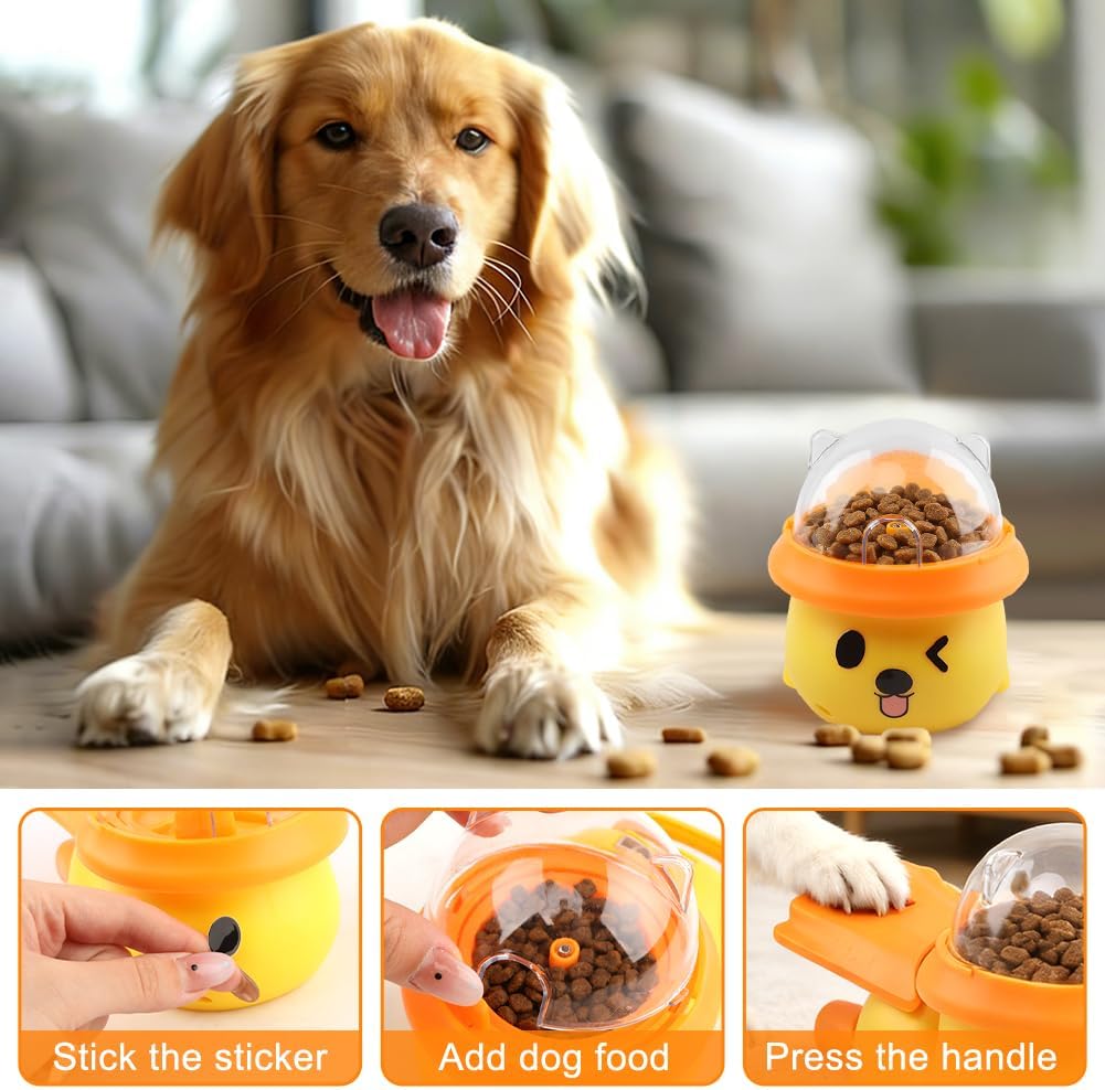 Dog Interactive Treat Dispenser Toy, Interactive Dog Toys Food Puzzle Do g Treat Dispenser Slow Feeder for Small Medium Dogs Cats IQ Training Reduces Bloating for Healthy Eating (Yellow)