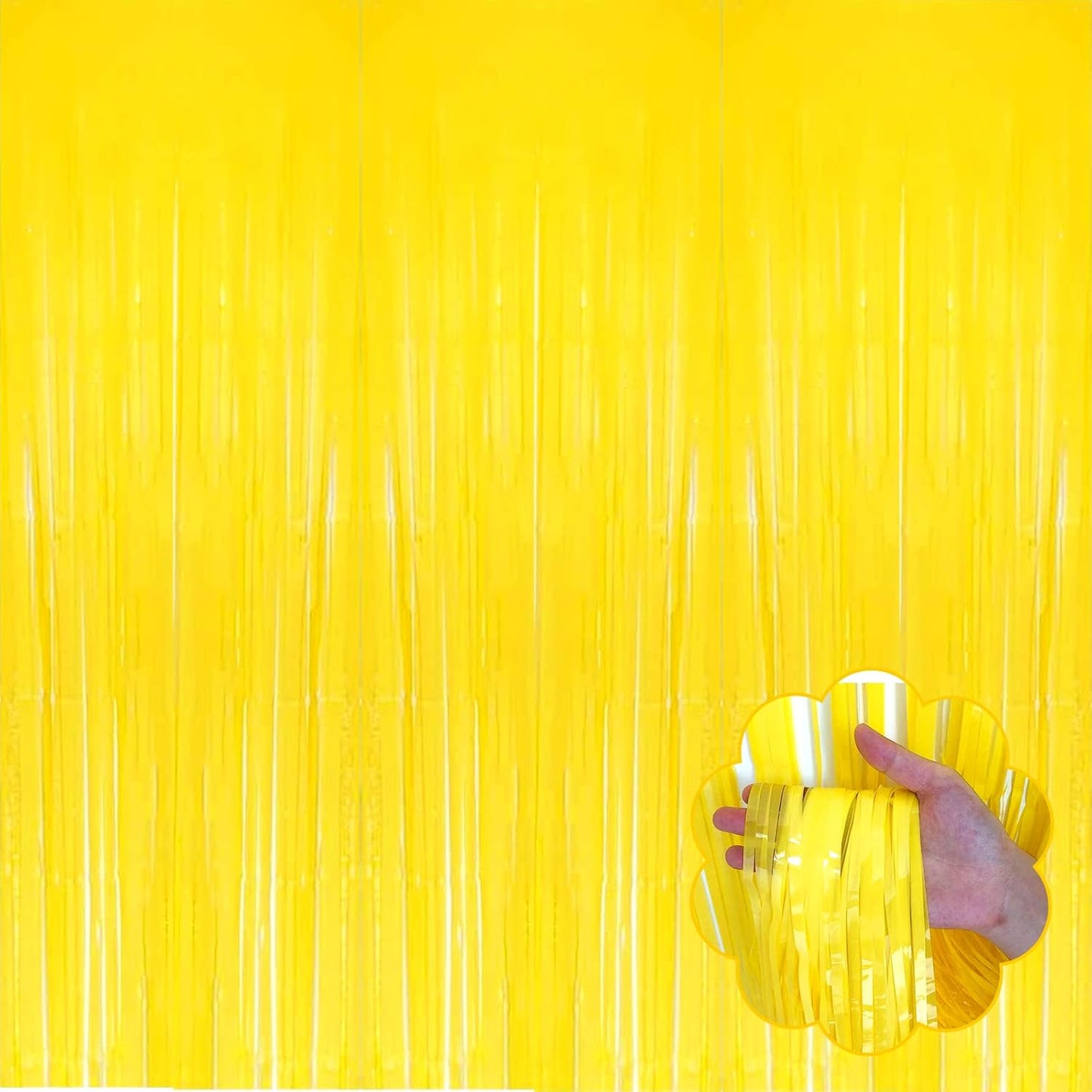 8 Pack Yellow Tinsel Foil Fringe Curtain Backdrop, 3.28Ft x 8.2Ft Metallic Streamers for Photo Booth, Birthday, Wedding, Thanksgiving Day, Christmas, Birthday, Halloween Party Decorations