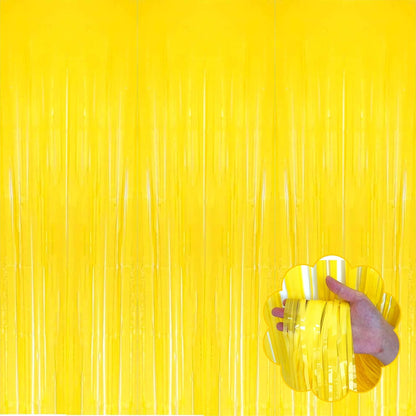 8 Pack Yellow Tinsel Foil Fringe Curtain Backdrop, 3.28Ft x 8.2Ft Metallic Streamers for Photo Booth, Birthday, Wedding, Thanksgiving Day, Christmas, Birthday, Halloween Party Decorations