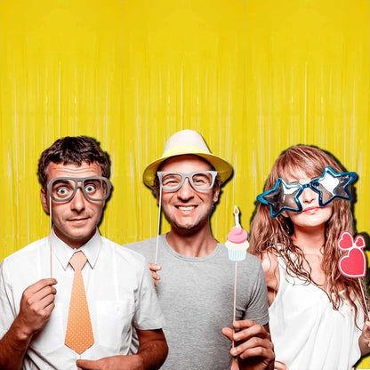 8 Pack Yellow Tinsel Foil Fringe Curtain Backdrop, 3.28Ft x 8.2Ft Metallic Streamers for Photo Booth, Birthday, Wedding, Thanksgiving Day, Christmas, Birthday, Halloween Party Decorations