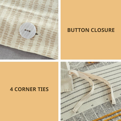 Queen Duvet Cover Set, Chic Trims & Pompom Accent, Boho Duvet Set Queen, All Season, Lightweight Cotton Duvet Queen Bedding Cover, 2 Shams, Cody, Full/Queen Gray/Yellow 3 Piece