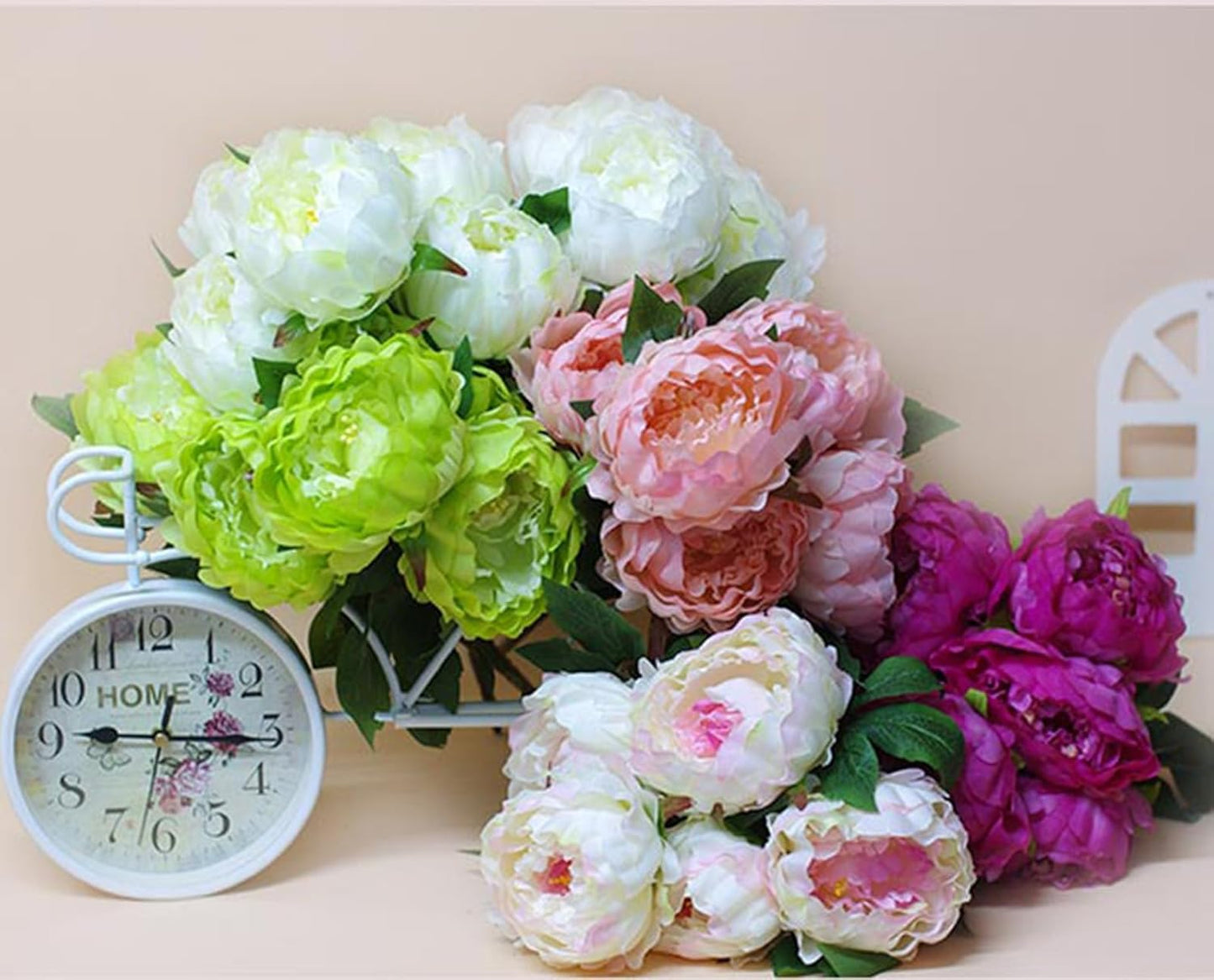 Artificial Peony Silk Flowers Bouquet Home Wedding Decoration (Light Yellow)