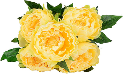 Artificial Peony Silk Flowers Bouquet Home Wedding Decoration (Light Yellow)