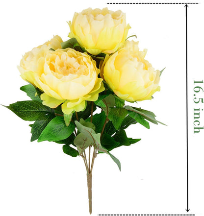 Artificial Peony Silk Flowers Bouquet Home Wedding Decoration (Light Yellow)
