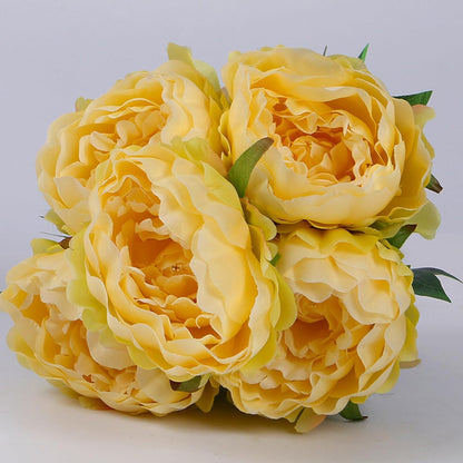 Artificial Peony Silk Flowers Bouquet Home Wedding Decoration (Light Yellow)