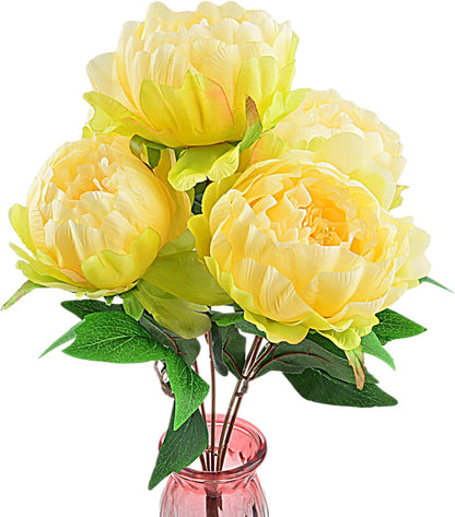 Artificial Peony Silk Flowers Bouquet Home Wedding Decoration (Light Yellow)
