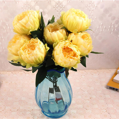 Artificial Peony Silk Flowers Bouquet Home Wedding Decoration (Light Yellow)
