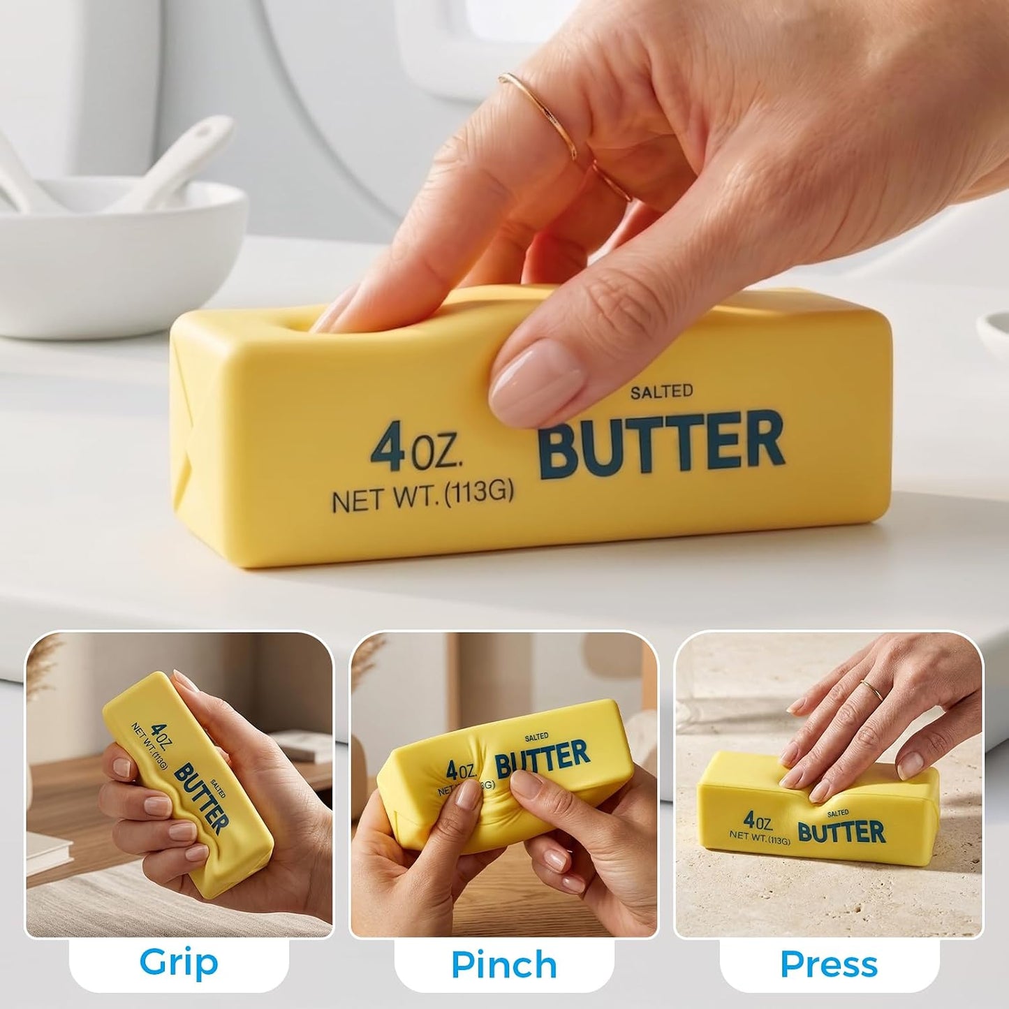 Butter Squishy, Soft Slow Rising Squeeze Toys, Butter Stick Toys (Yellow) | Fidget Toys and Stress Balls Squishies for Office Desk Toys, Party Favors & Birthday Gifts