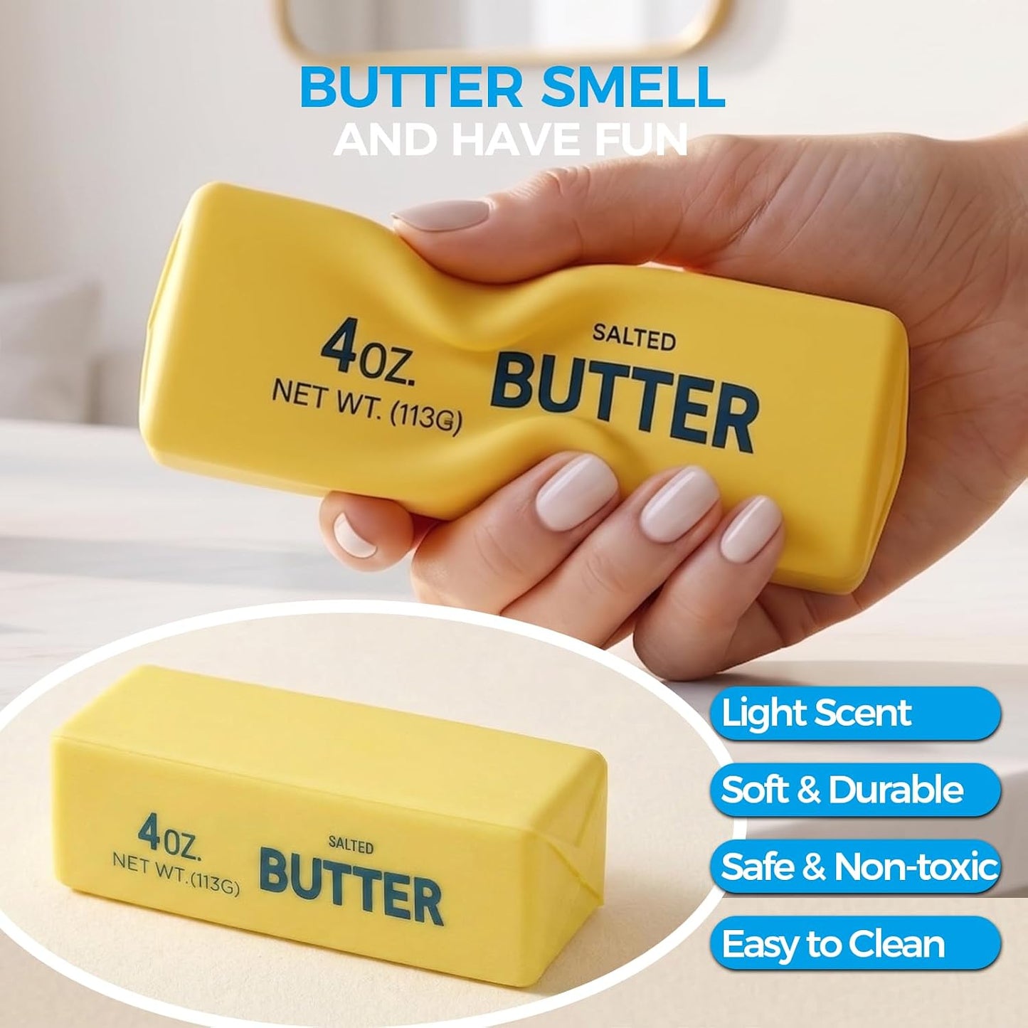 Butter Squishy, Soft Slow Rising Squeeze Toys, Butter Stick Toys (Yellow) | Fidget Toys and Stress Balls Squishies for Office Desk Toys, Party Favors & Birthday Gifts