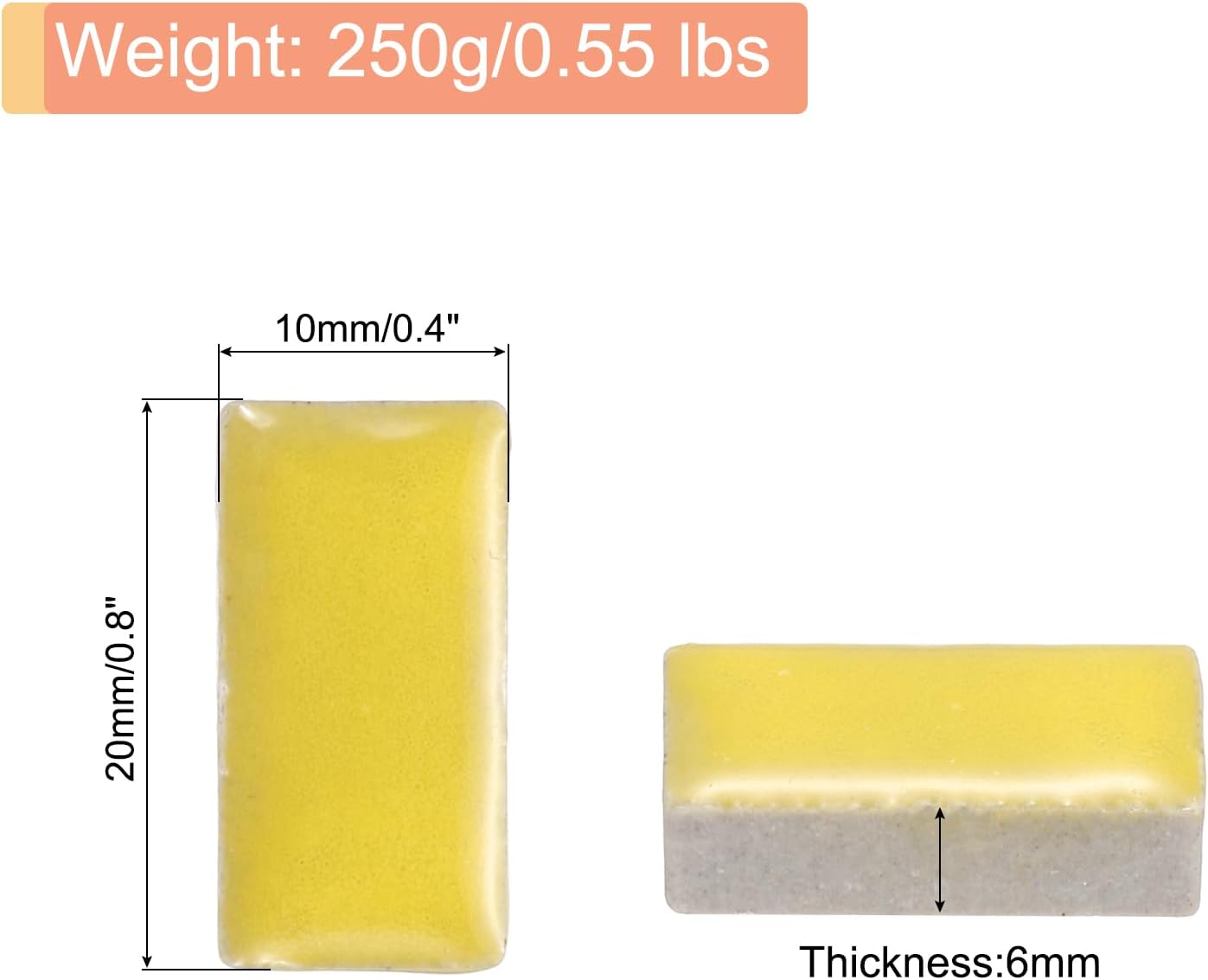 250g Ceramic Mosaic Tiles for Crafts Bulk, Rectangle Yellow Ceramic Tile for Mosaic Kits Garden Stepping Stone Cup Mat