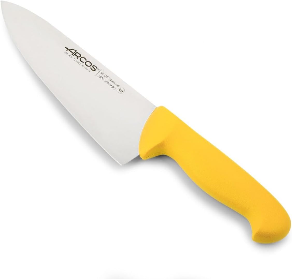 Chef Knife 8 Inch Nitrum Stainless Steel and 200 mm blade. Professional Multipurpose Cooking Knife. Ergonomic Polypropylene Handle. Series 2900. Color Yellow