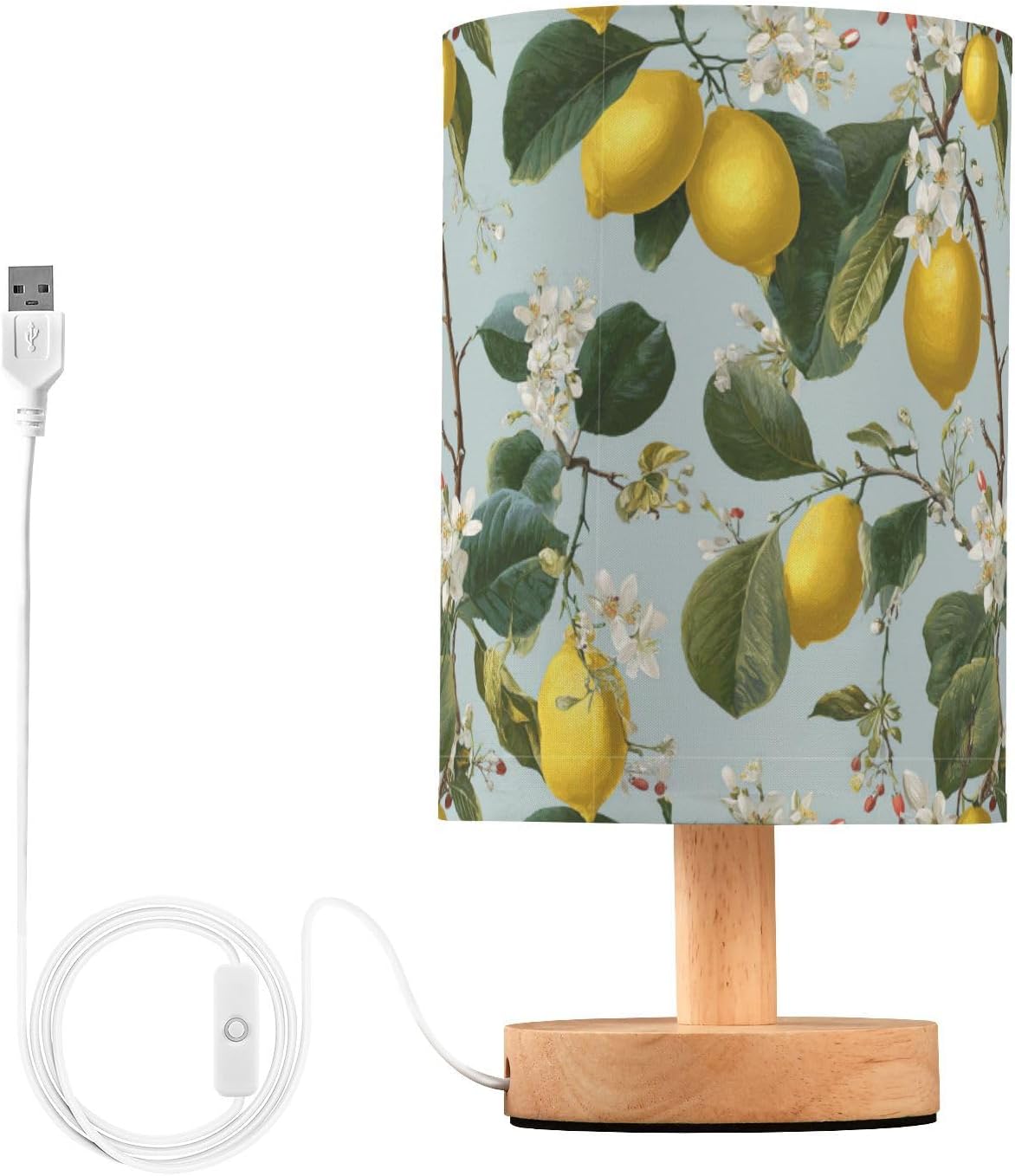Bedside Table Lamp Lemon Yellow Citrus Fruits (1) Kids Nightstand Lamp Night Light Fabric Shade for Bedroom Living Room Home Office