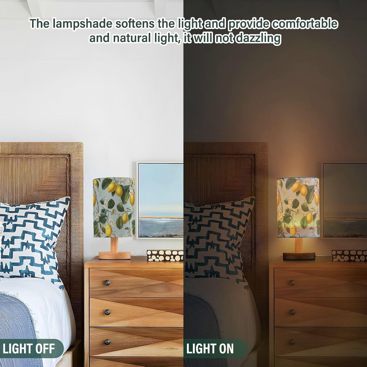 Bedside Table Lamp Lemon Yellow Citrus Fruits (1) Kids Nightstand Lamp Night Light Fabric Shade for Bedroom Living Room Home Office