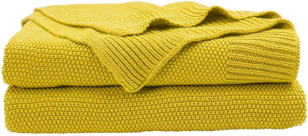 100% Cotton Knit Throw Blanket, Yellow 50x60