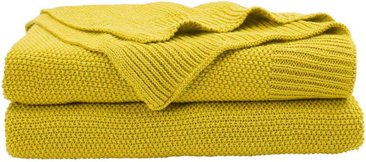 100% Cotton Knit Throw Blanket, Yellow 50x60
