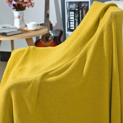 100% Cotton Knit Throw Blanket, Yellow 50x60