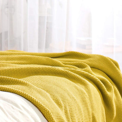 100% Cotton Knit Throw Blanket, Yellow 50x60