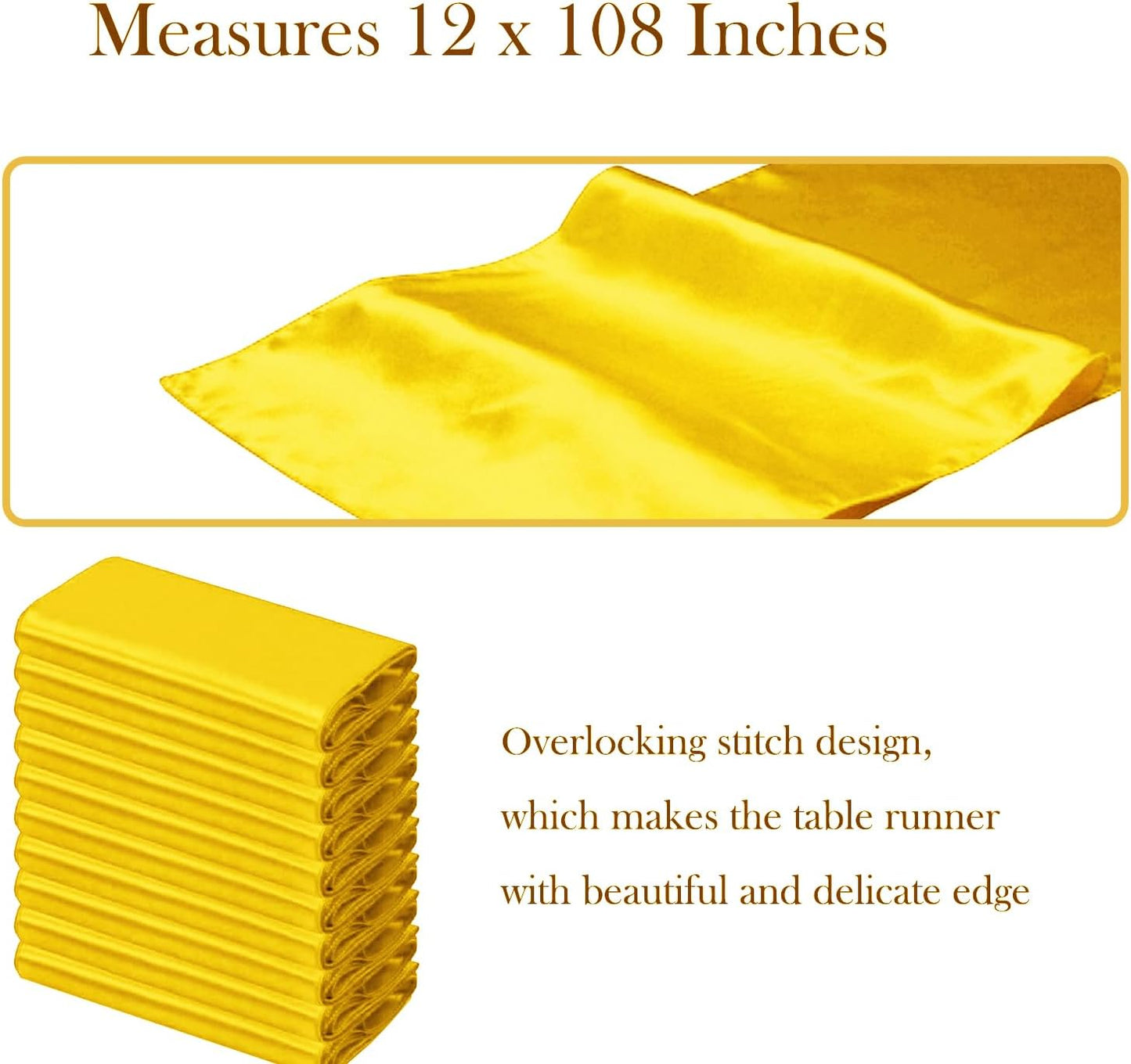 10 Pack Wedding Satin Yellow Table Runners 12 X 108 Inches Table Runner for Party Birthday Banquet Bridal Shower Baby Shower Engagement Tables Decorations - Yellow