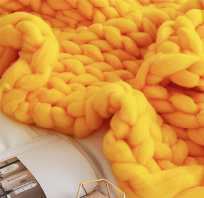 Chunky Knit Blanket Throw Knitted Blanket Handmade Giant Thick Soft Cozy Warm Throw Throw Bed Blanket for Couch Sofa Home Decor Gift,Yellow,6060cm