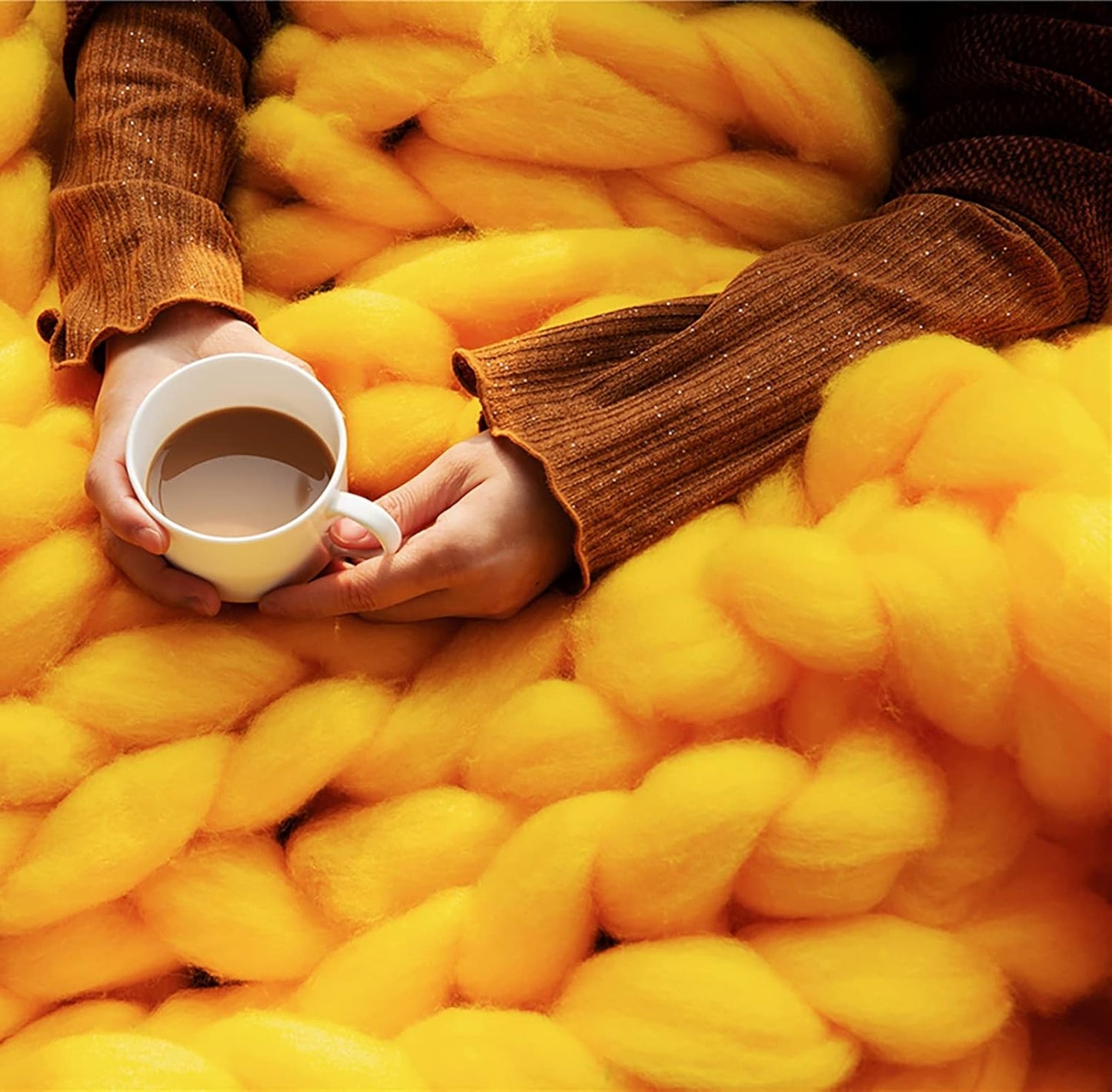 Chunky Knit Blanket Throw Knitted Blanket Handmade Giant Thick Soft Cozy Warm Throw Throw Bed Blanket for Couch Sofa Home Decor Gift,Yellow,6060cm