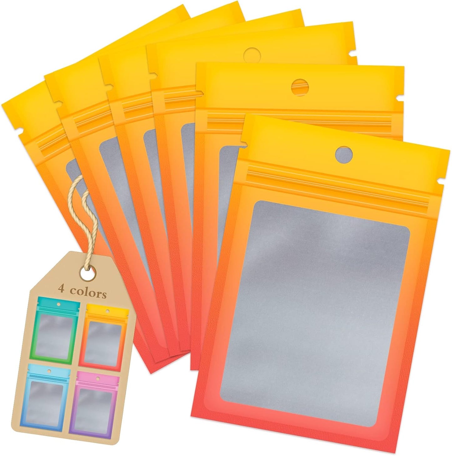 100 Pack Mylar Resealable Bags, Yellow Orange Clear Packing Bags | for Food Storage, Small Business, Foil Pouch Smell Zipper Proof Bag for Sample Jewelry Eyelash Gloss, 2.7x3.9in