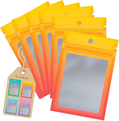 100 Pack Mylar Resealable Bags, Yellow Orange Clear Packing Bags | for Food Storage, Small Business, Foil Pouch Smell Zipper Proof Bag for Sample Jewelry Eyelash Gloss, 2.7x3.9in