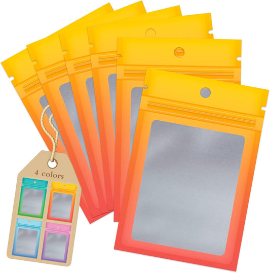 100 Pack Mylar Resealable Bags, Yellow Orange Clear Packing Bags | for Food Storage, Small Business, Foil Pouch Smell Zipper Proof Bag for Sample Jewelry Eyelash Gloss, 2.7x3.9in