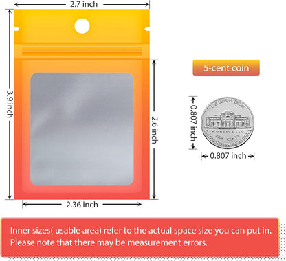 100 Pack Mylar Resealable Bags, Yellow Orange Clear Packing Bags | for Food Storage, Small Business, Foil Pouch Smell Zipper Proof Bag for Sample Jewelry Eyelash Gloss, 2.7x3.9in