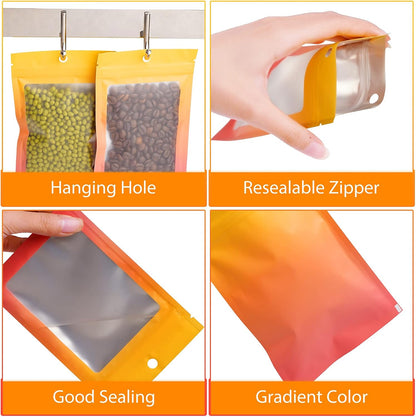 100 Pack Mylar Resealable Bags, Yellow Orange Clear Packing Bags | for Food Storage, Small Business, Foil Pouch Smell Zipper Proof Bag for Sample Jewelry Eyelash Gloss, 2.7x3.9in