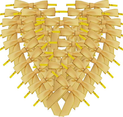 50pcs/Bag 2-1/2" Metallic Gold Edge Satin Ribbon Bows with Twist Ties for Packing Decoration Yellow Bows for Holiday Gift Packaging (Yellow)