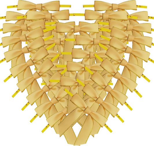50pcs/Bag 2-1/2" Metallic Gold Edge Satin Ribbon Bows with Twist Ties for Packing Decoration Yellow Bows for Holiday Gift Packaging (Yellow)