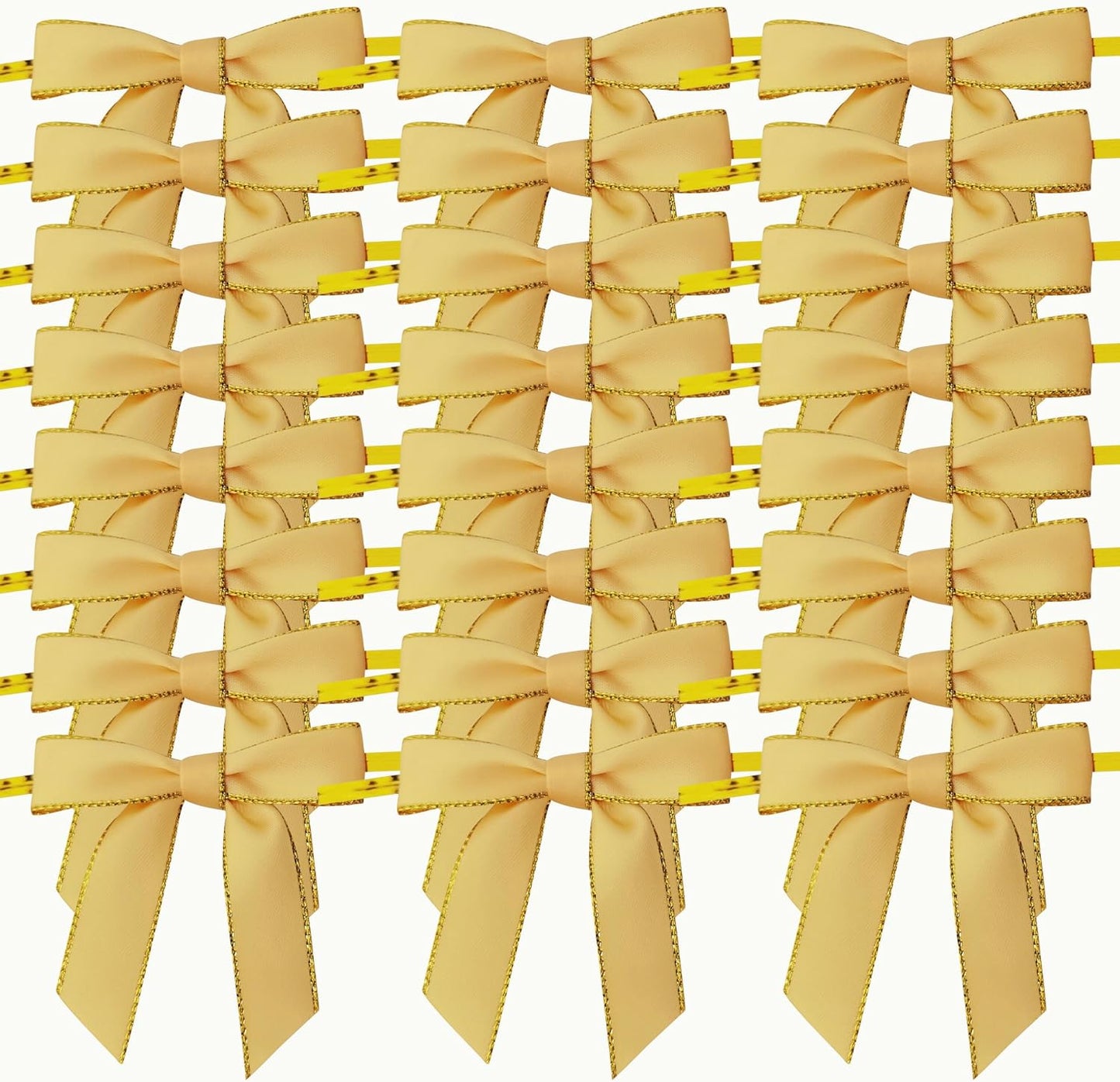 50pcs/Bag 2-1/2" Metallic Gold Edge Satin Ribbon Bows with Twist Ties for Packing Decoration Yellow Bows for Holiday Gift Packaging (Yellow)