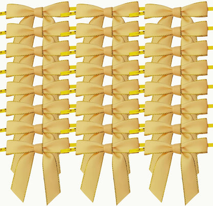 50pcs/Bag 2-1/2" Metallic Gold Edge Satin Ribbon Bows with Twist Ties for Packing Decoration Yellow Bows for Holiday Gift Packaging (Yellow)