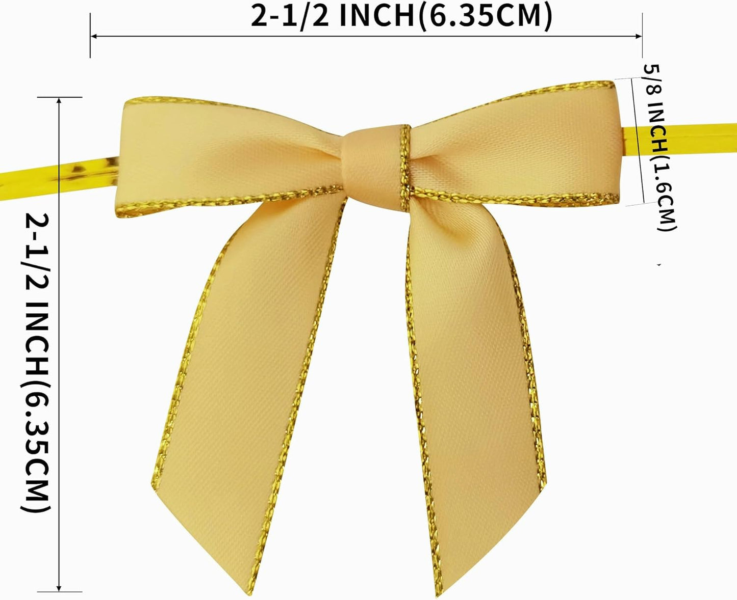 50pcs/Bag 2-1/2" Metallic Gold Edge Satin Ribbon Bows with Twist Ties for Packing Decoration Yellow Bows for Holiday Gift Packaging (Yellow)