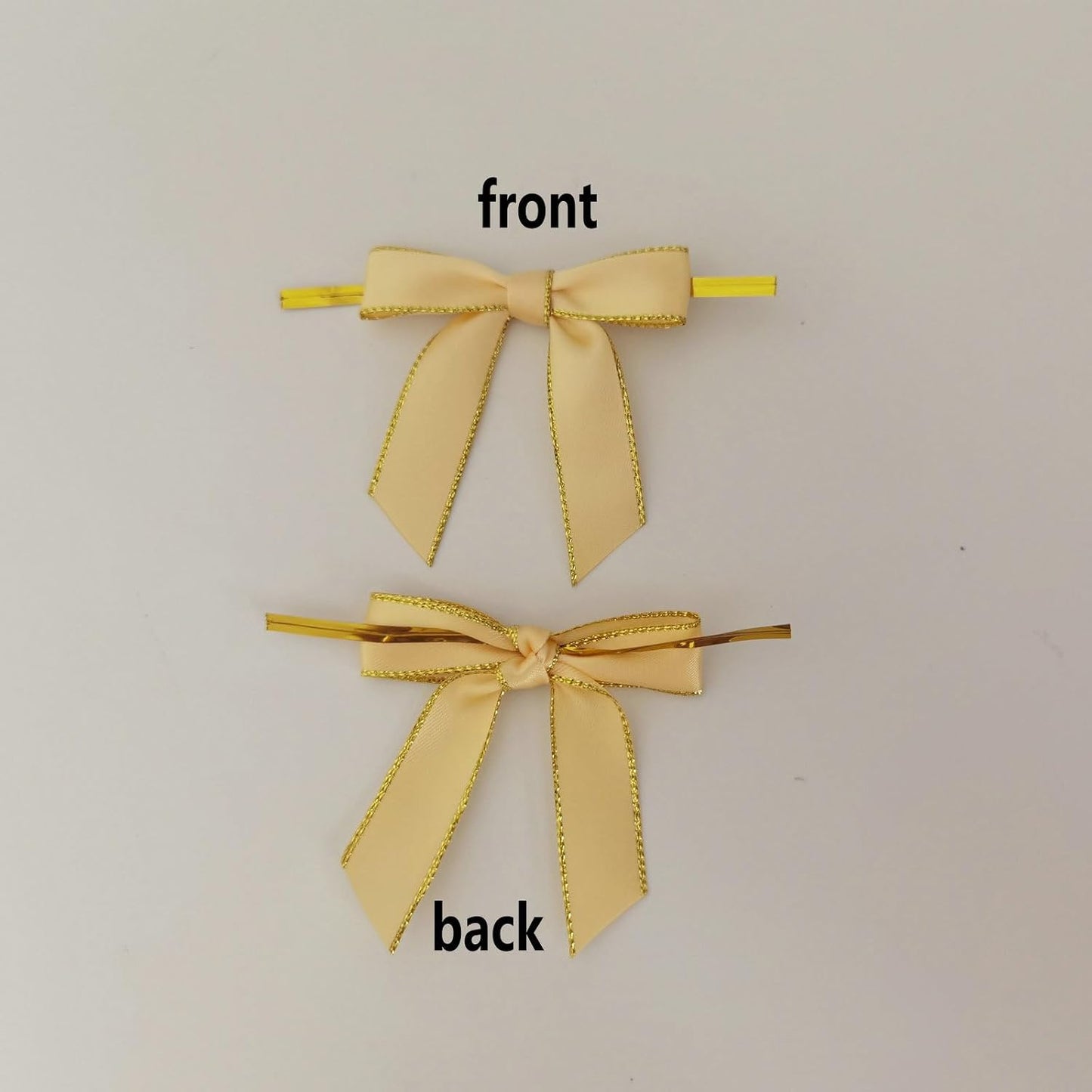 50pcs/Bag 2-1/2" Metallic Gold Edge Satin Ribbon Bows with Twist Ties for Packing Decoration Yellow Bows for Holiday Gift Packaging (Yellow)