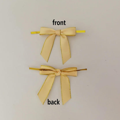 50pcs/Bag 2-1/2" Metallic Gold Edge Satin Ribbon Bows with Twist Ties for Packing Decoration Yellow Bows for Holiday Gift Packaging (Yellow)