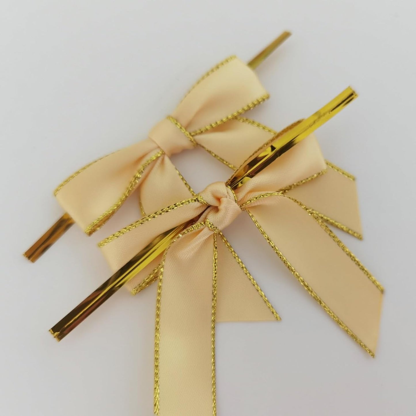 50pcs/Bag 2-1/2" Metallic Gold Edge Satin Ribbon Bows with Twist Ties for Packing Decoration Yellow Bows for Holiday Gift Packaging (Yellow)