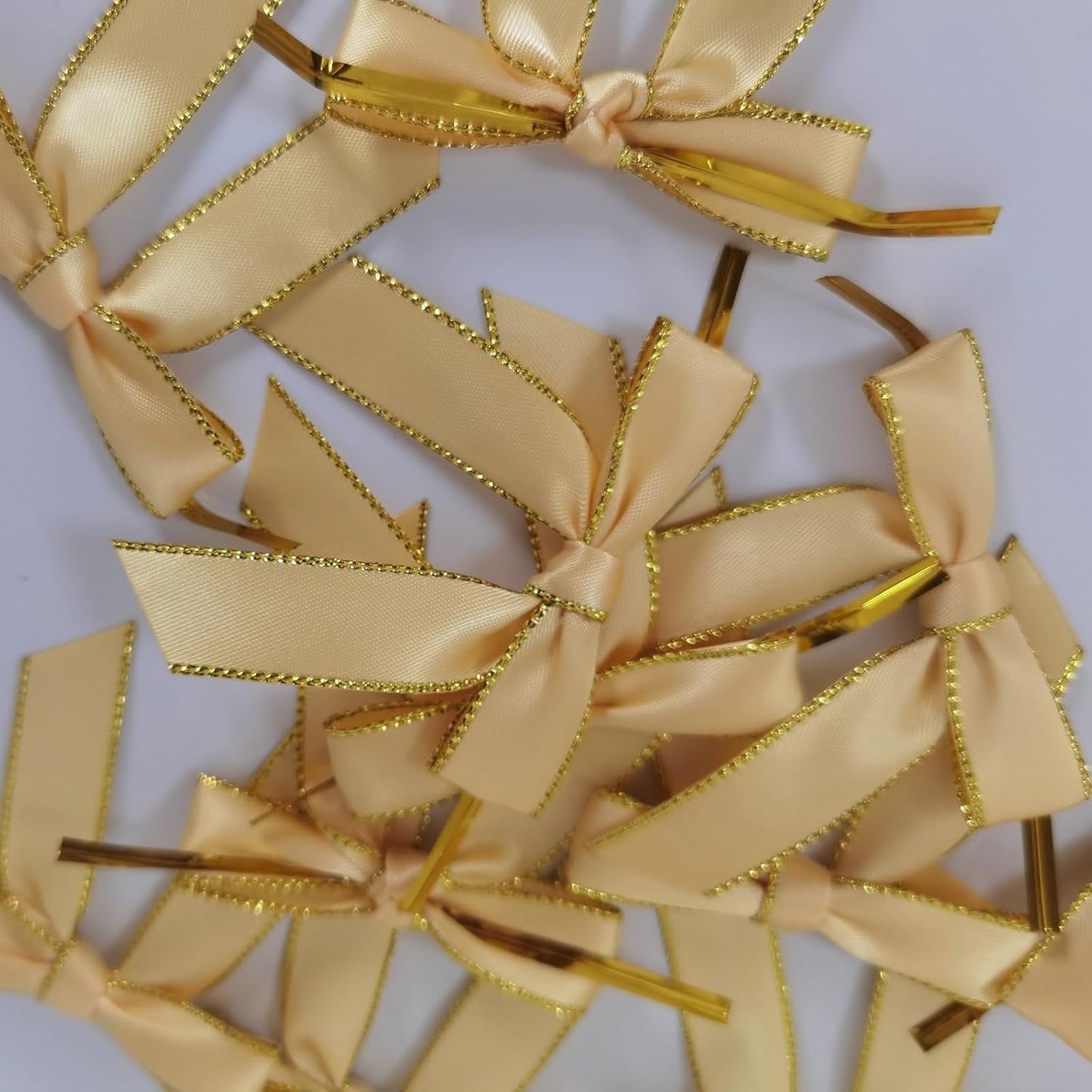 50pcs/Bag 2-1/2" Metallic Gold Edge Satin Ribbon Bows with Twist Ties for Packing Decoration Yellow Bows for Holiday Gift Packaging (Yellow)