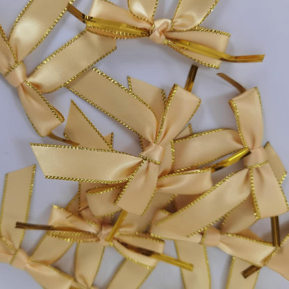 50pcs/Bag 2-1/2" Metallic Gold Edge Satin Ribbon Bows with Twist Ties for Packing Decoration Yellow Bows for Holiday Gift Packaging (Yellow)