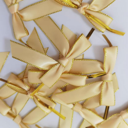 50pcs/Bag 2-1/2" Metallic Gold Edge Satin Ribbon Bows with Twist Ties for Packing Decoration Yellow Bows for Holiday Gift Packaging (Yellow)