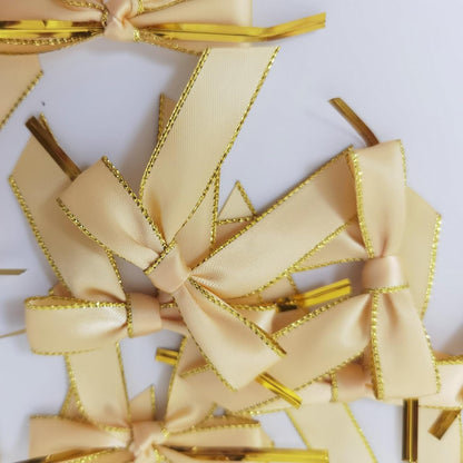 50pcs/Bag 2-1/2" Metallic Gold Edge Satin Ribbon Bows with Twist Ties for Packing Decoration Yellow Bows for Holiday Gift Packaging (Yellow)