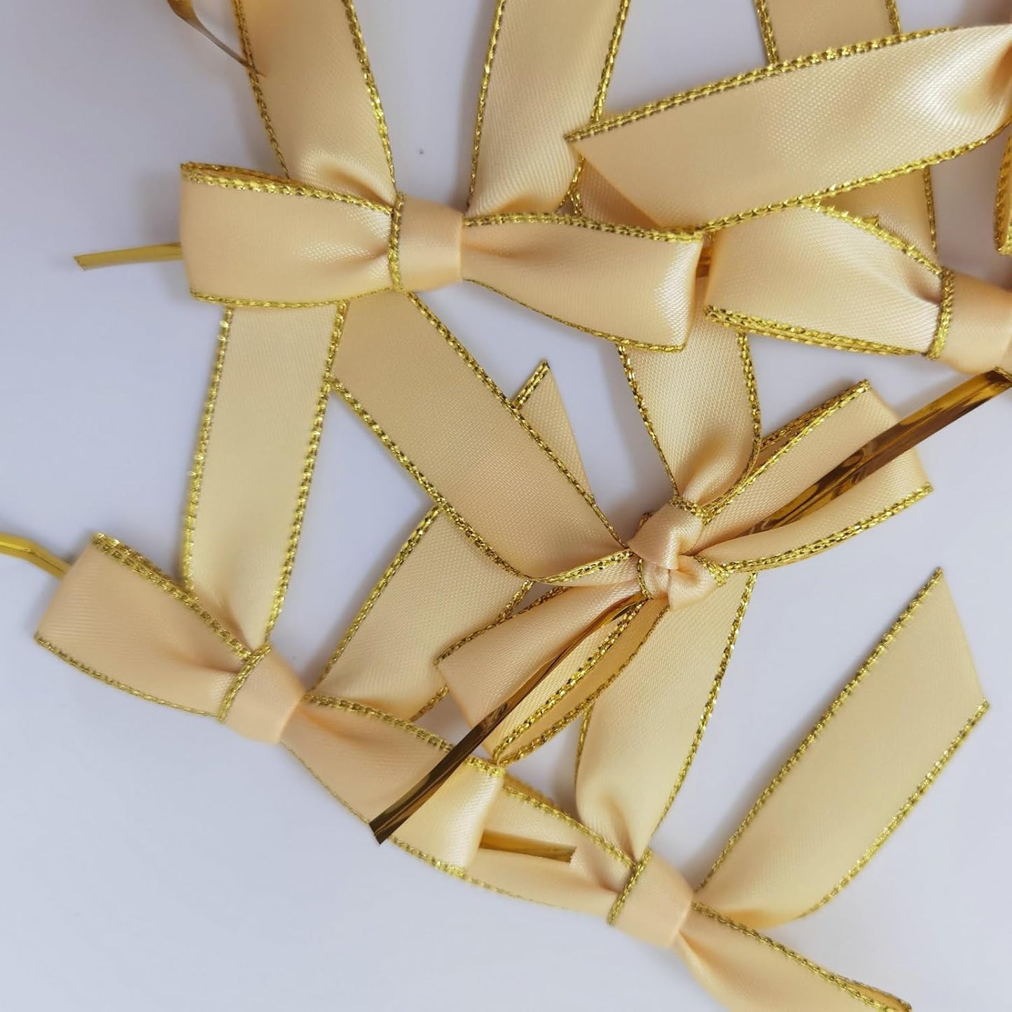 50pcs/Bag 2-1/2" Metallic Gold Edge Satin Ribbon Bows with Twist Ties for Packing Decoration Yellow Bows for Holiday Gift Packaging (Yellow)