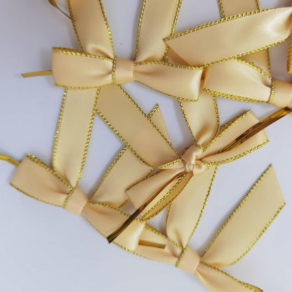 50pcs/Bag 2-1/2" Metallic Gold Edge Satin Ribbon Bows with Twist Ties for Packing Decoration Yellow Bows for Holiday Gift Packaging (Yellow)